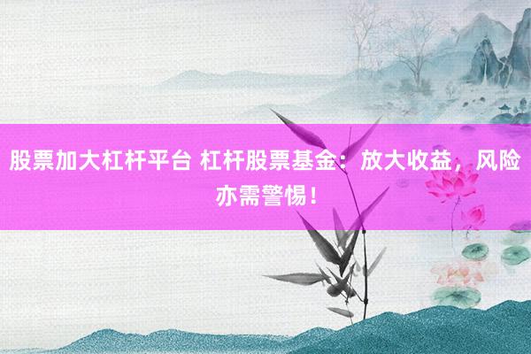 股票加大杠杆平台 杠杆股票基金：放大收益，风险亦需警惕！