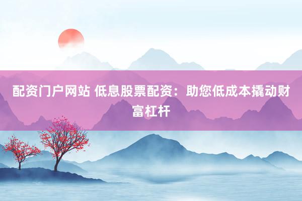 配资门户网站 低息股票配资：助您低成本撬动财富杠杆