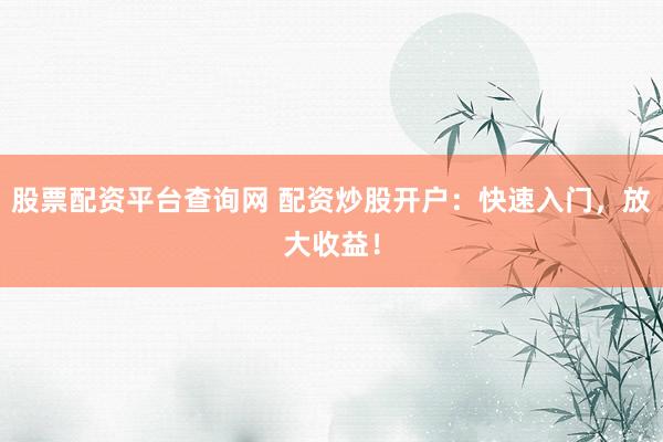 股票配资平台查询网 配资炒股开户：快速入门，放大收益！