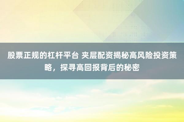 股票正规的杠杆平台 夹层配资揭秘高风险投资策略，探寻高回报背后的秘密